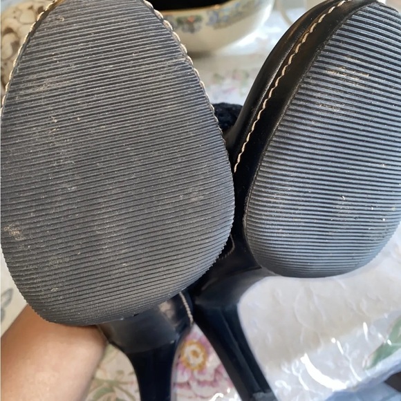 Coach Slip On Kacie mules black leather shearling trim high heel size 8B - Picture 6 of 8